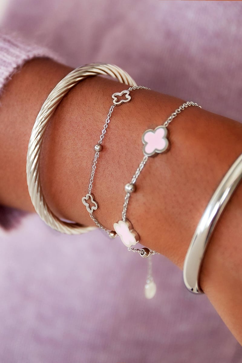 Bracelet open clovers Silver Color Stainless Steel