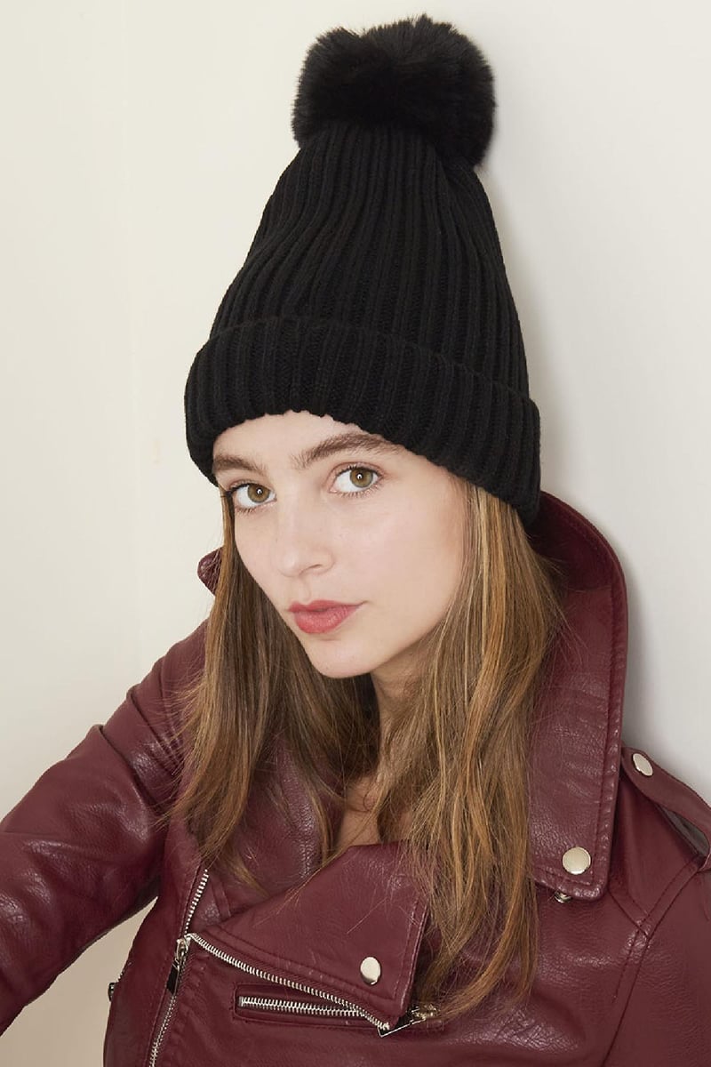 Beanie Furry Pompon Green Acrylic