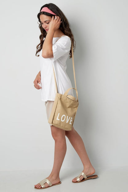 Small canvas bag love - beige