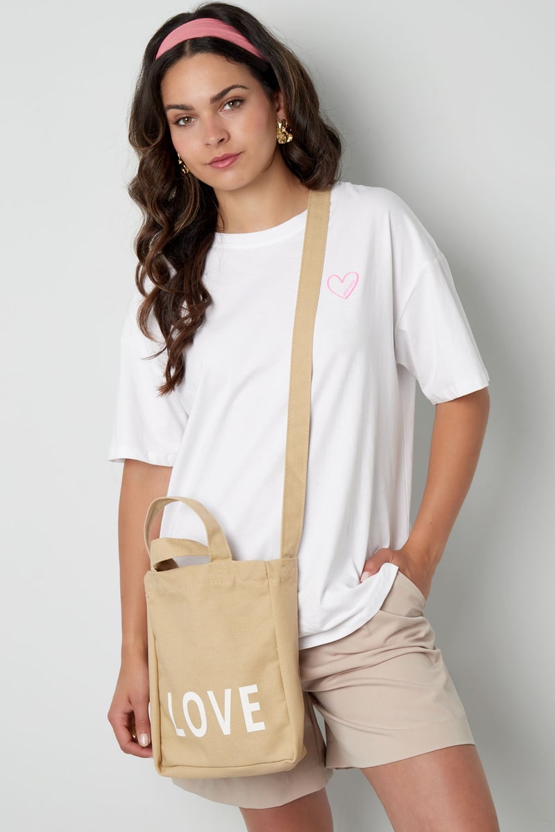 Small canvas bag love - beige