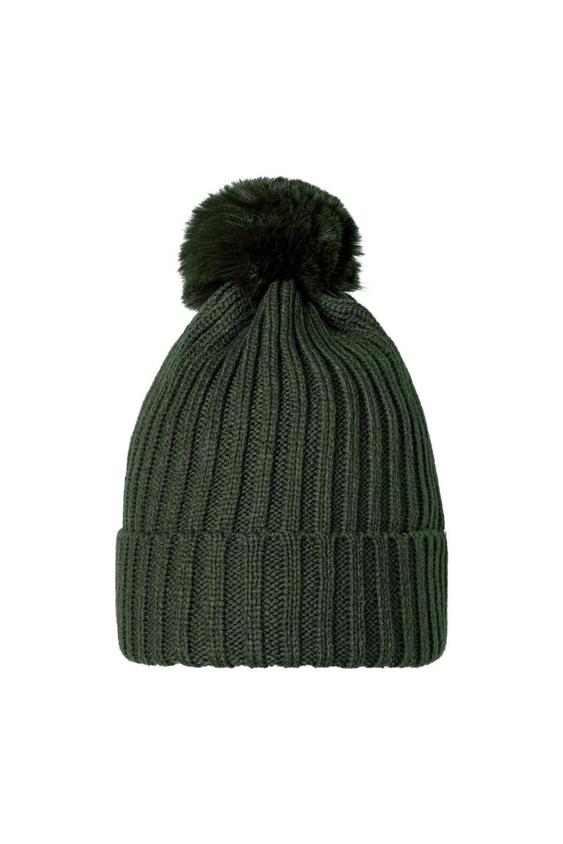 Beanie Furry Pompon Green Acrylic