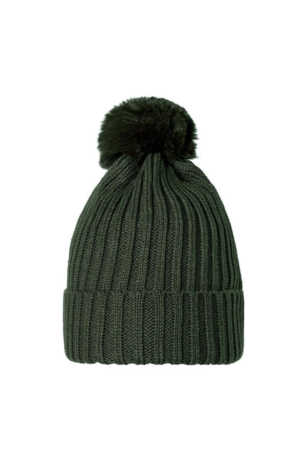 Beanie Furry Pompon Green Acrylic
